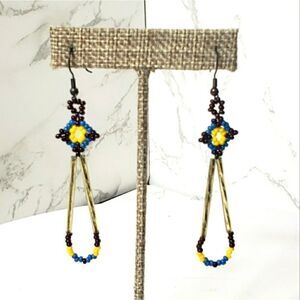 ARTISAN NATIVE AMERICAN Beaded Dangle French Hook Earrings